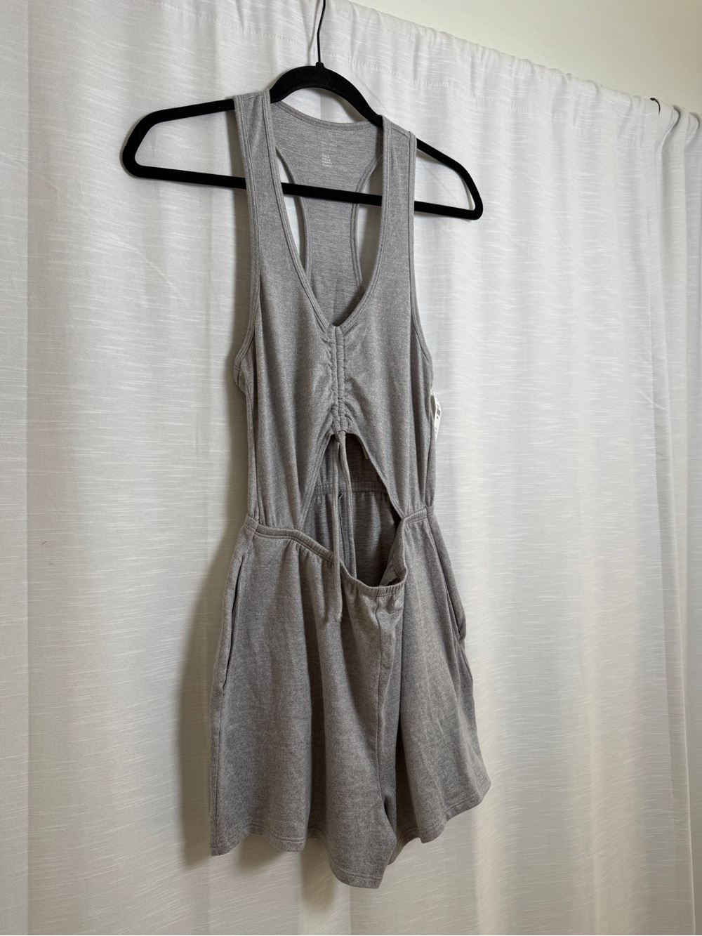 Gilly Hicks Gray Plunge Racerback Romper Ruched Drawstring | NWT Size S - Picture 6 of 16